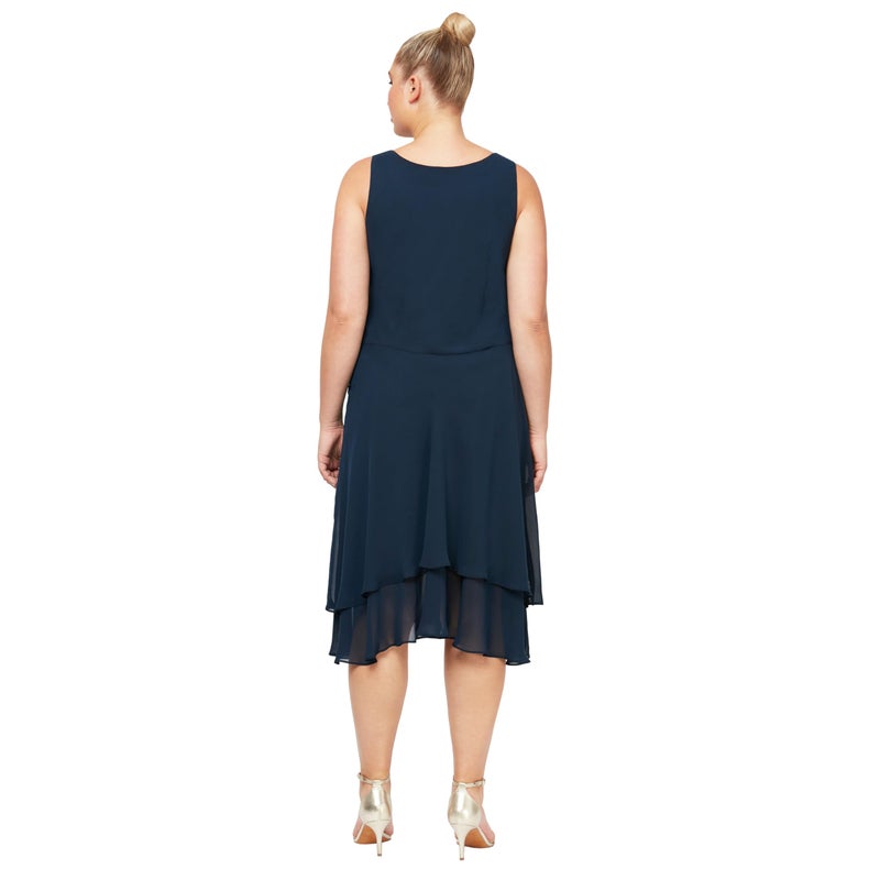 S.L. Fashions Women's Plus Mother of The Bride Dress with Embellished Neckline & Shoulder, Wedding Guest, Navy, 18 - Image 4